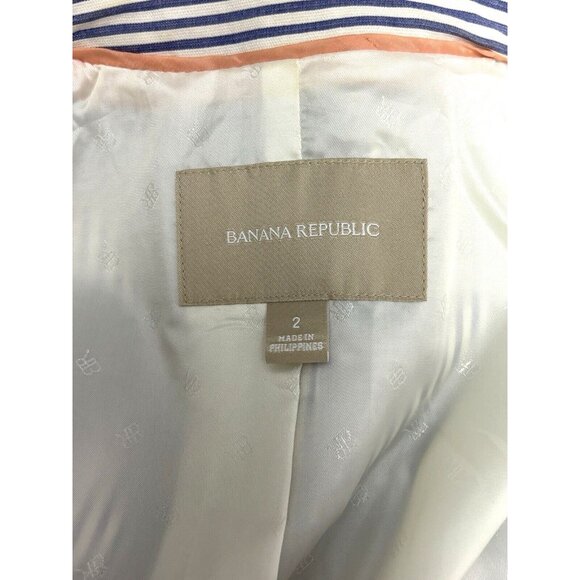 Banana Republic Womens Blue Striped Cotton Blazer & Skirt Suit Set Size 2 - Picture 4 of 10